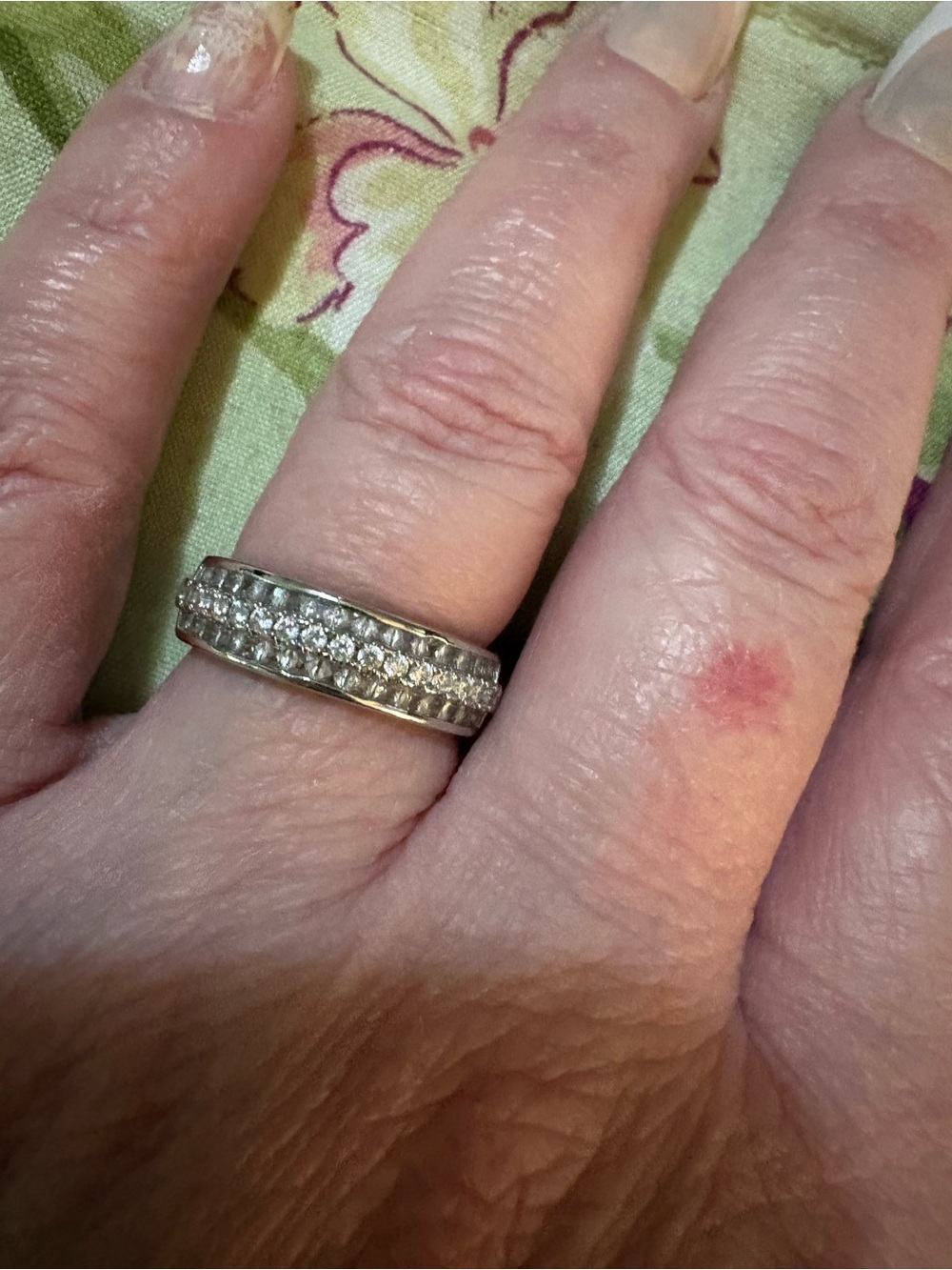 Silver Tone Crystal Pave Band Ring - White